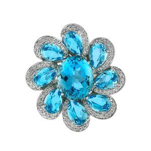 6.75 CTW Blue Topaz and 0.75 CTW Diamond Ring